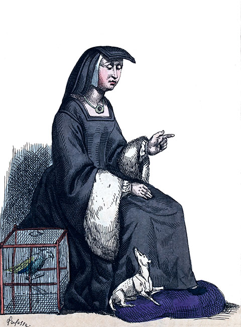 Anne de Bretagne, reine de France en deuil, dessinée  par J.A. Lafosse - Gravure reproduite puis restaurée par © Norbert Pousseur