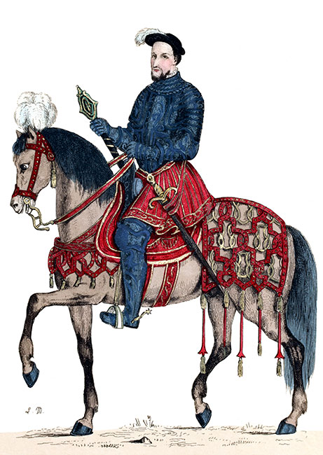 François 1er, roi de France, en costume pour la guerre - gravure de Léopold Massard - reproduite et restaurée par © Norbert Pousseur