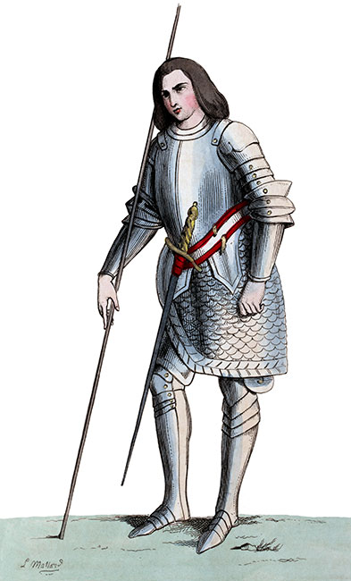 Gaston de Foix en costume de gendarme au 16ème siècle - Gravure  reproduite puis restaurée numériquement par © Norbert Pousseur