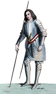 Gaston de Foix avec tonnelet en tant qu'habit à mailes -  Gravure  reproduite puis restaurée par © Norbert Pousseur