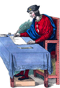 Louis XII écrivant, 57ème roi de France - gravure sans doute de Lafosse - reproduite et restaurée par © Norbert Pousseur