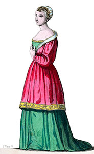 Coiffe portée par Agnès Sorel, dessin de Léopold Massard - reproduction © Norbert Pousseur