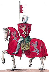Cheval caparaçonné de Amaury de Montfort, dessin de Léopold Massard - reproduction © Norbert Pousseur