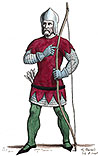 Archer du 14ème siècle, dessiné par Léopold Massard - Costumes de France - Gravure  reproduite puis restaurée par © Norbert Pousseur