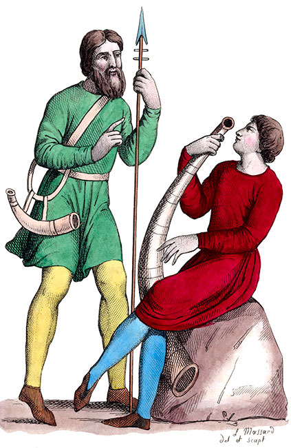 Bergers du 9ème dessinés par Léopold Massard - Costumes de France - Gravure  reproduite puis restaurée par © Norbert Pousseur