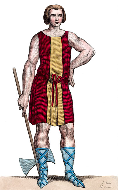 Bourreau en son costume au 9ème siècle, dessiné par Massard - Costumes de France - Gravure  reproduite puis restaurée par © Norbert Pousseur