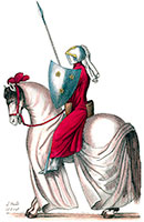 Cavalier vers le 11e siècle, sessiné par Mansard - Costumes de France - reproduction © Norbert Pousseur