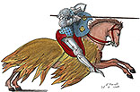 Cavalier vers le 11e siècle, sessiné par Mansard - Costumes de France - Gravure  reproduite puis restaurée par © Norbert Pousseur