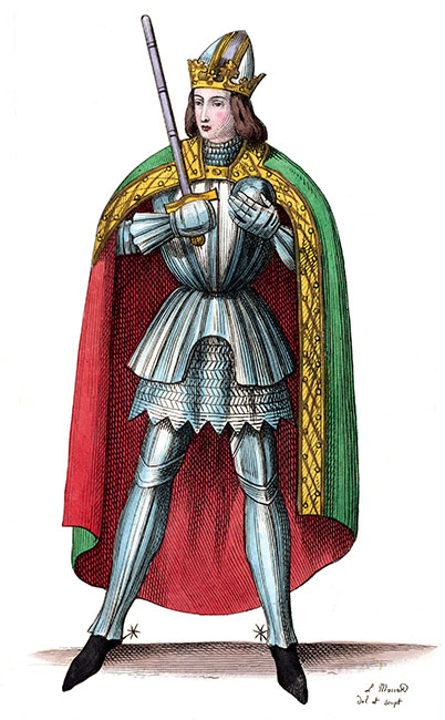 Charlemagne, roi de France - Manuscrit de la Bibliothèque royale - Gravure  reproduite puis restaurée par © Norbert Pousseur