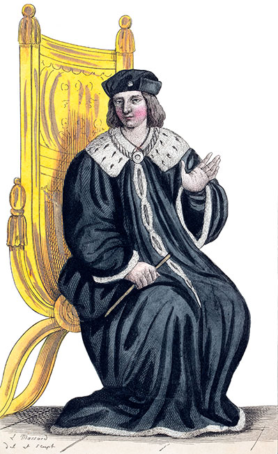 Charles VII en habit de deuil,  dessiné par Léopold Massard - Gravure  reproduite puis restaurée par © Norbert Pousseur