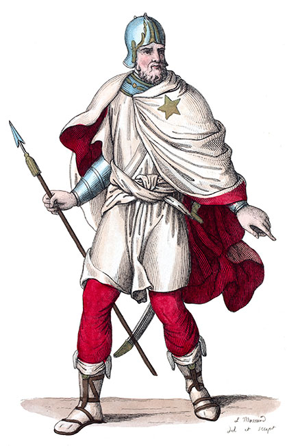 Chevalier à l'ordre de l'Étoile, costume au 12ème siècle, dessiné par Massard - Costumes de France - Gravure  reproduite puis restaurée par © Norbert Pousseur