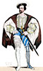 Imagette de Claude de Lorraine en son costume - Gravure  de Léopold Massard, reproduite puis restaurée numériquement par © Norbert Pousseur