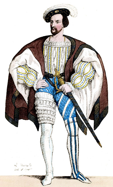 Claude de Lorraine en son costume - Gravure  de Léopold Massard, reproduite puis restaurée numériquement par © Norbert Pousseur