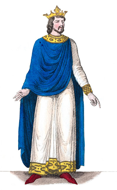 Clotaire II, roi de France - Costumes de France - Gravure  reproduite puis restaurée par © Norbert Pousseur