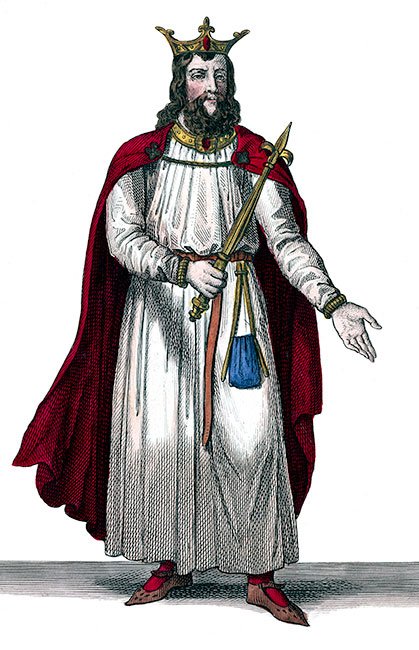 Clovis, roi de France - Costumes de France - Gravure  reproduite puis restaurée par © Norbert Pousseur