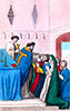 Imagette de Communion à une messe du 12e siècle, dessiné par Léopold Massard - reproduction © Norbert Pousseur