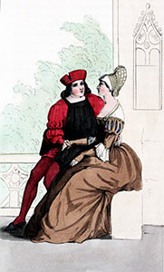 Escoffion porté par une dame en l'an 1500 - reproduction © Norbert Pousseur
