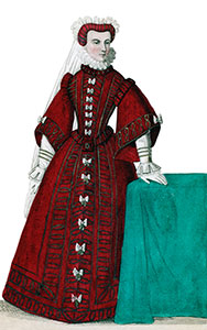 Elisabeth de France, portant une saie, gravure reproduite puis restaurée numériquement par © Norbert Pousseur