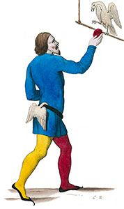 Vignette : Valet de fauconnerie du 14&egrave;me si&egrave;cle, dessin&eacute; par L&eacute;opold Massard - Gravure  reproduite puis restaur&eacute;e par &copy; Norbert Pousseur