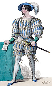 Guillaume Du Bellay habillé de trousses - Gravure  reproduite puis restaurée par © Norbert Pousseur
