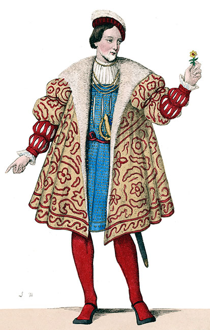 Henri d'Albret en son costume - Gravure  de Léopold Massard, reproduite puis restaurée numériquement par © Norbert Pousseur