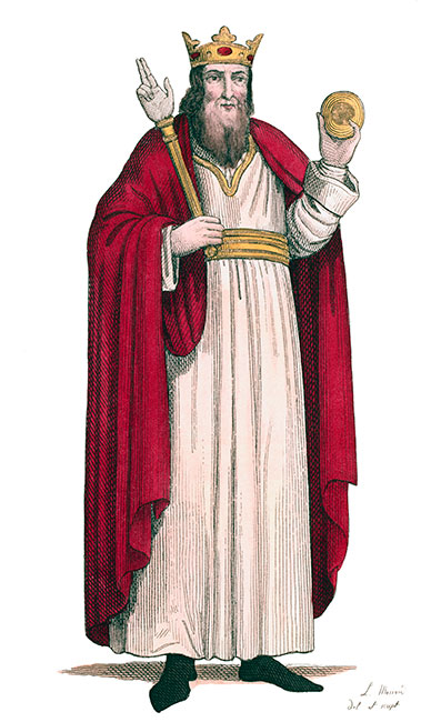 Hugues Capet, roi de France, dessiné par Massard - Costumes de France - Gravure  reproduite puis restaurée par © Norbert Pousseur