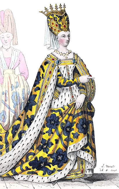 Isabeau de Bavière, reine de France, dessinée  par Léopold Massard - Gravure  reproduite puis restaurée par © Norbert Pousseur