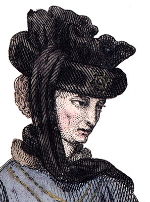 Chaperon porté par Jean de Montfort, dessin de  Léopold Massard - reproduction © Norbert Pousseur