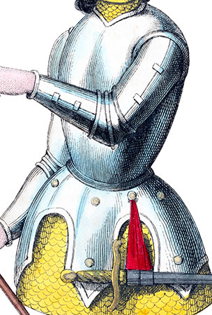 Armure féminine  portée par Jeanne d'Arc - Gravure reproduite et restaurée par © Norbert Pousseur