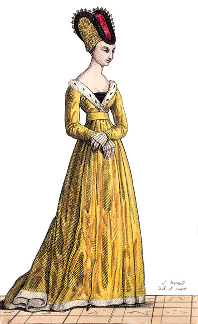 Jeanne de Bourbon, reine de France, dessinée  par Léopold Massard - Gravure  reproduite puis restaurée par © Norbert Pousseur