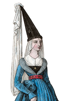 Hennin porté par Jeanne de Flandre - Gravure  reproduite puis restaurée par © Norbert Pousseur