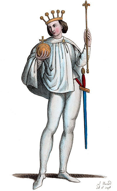 Louis 1er le germanique, en son costume - dessiné par Massard - Gravure  reproduite puis restaurée par © Norbert Pousseur