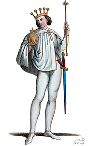 Sayon porté par  Louis Ier de Germanie, dessin de Léopold Massard - reproduction © Norbert Pousseur