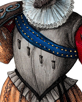 Bandoulière sur le torse d'un mousquetaire - Gravure  reproduite puis restaurée par © Norbert Pousseur