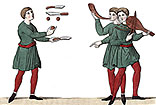 Jeu d'adresse et musiciens du 9ème siècle - Costumes de France - Gravure  reproduite puis restaurée par © Norbert Pousseur