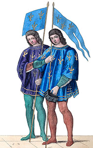 Chemises portées par des Officiers d'armes du 15e siècle, dessin de Léopold Massard - reproduction © Norbert Pousseur