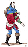 Paysan normand au XIVème siècle, dessiné par Léopold Massard - Costumes de France - Gravure  reproduite puis restaurée par © Norbert Pousseur