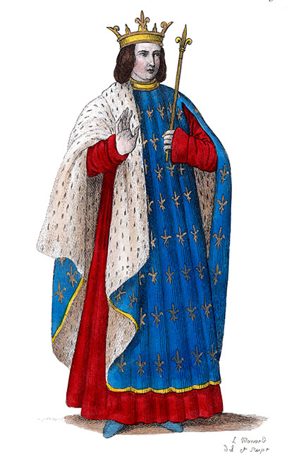 Philippe III le Hardi en son costume toulousain, roi de France, dessiné par Léopold Massard - Gravure  reproduite puis restaurée par © Norbert Pousseur