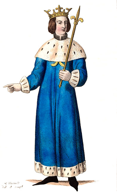 Philippe le Bel en son costume dessiné par Léopold Massard - Gravure  reproduite puis restaurée par © Norbert Pousseur