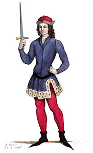 Justaucorps porté par Pierre, comte d'Alençon, dessin de Léopold Massard - reproduction © Norbert Pousseur
