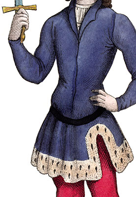 Justaucorps port&eacute; par Pierre, comte d'Alen&ccedil;on, dessin de L&eacute;opold Massard - reproduction &copy; Norbert Pousseur