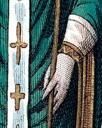 Gant porté à la main gauche par Saint Prudence, - détail de gravure  reproduite par © Norbert Pousseur