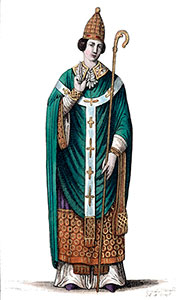 Crosse tenue par Saint Prudence, dessin de Léopold Massard - reproduction © Norbert Pousseur