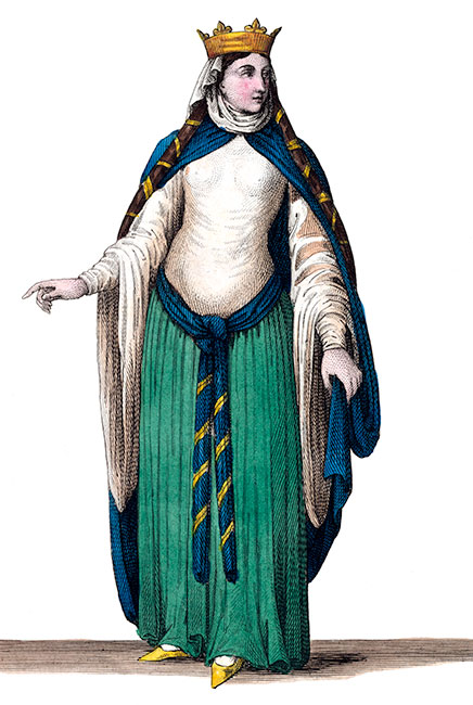 Radegonde, reine de France - Costumes de France - Gravure  reproduite puis restaurée par © Norbert Pousseur