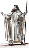 Templier en manteau, premier habit, sans la croix, dessiné par Léopold Massard - Gravure  reproduite puis restaurée par © Norbert Pousseur