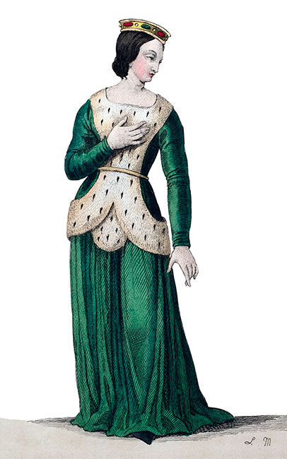 Valentine de Milan, duchesse d'Orléans dessin de Léopold Massard - Gravure  reproduite puis restaurée par © Norbert Pousseur