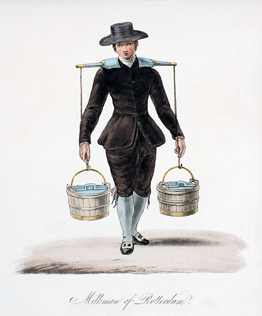 The milk peddler in Rotterdam - Engraving reproduced and digitally restored by © Norbert Pousseur