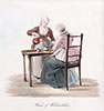 Vignet : Nederlandse vrouwen rond een kopje thee - Druk gereproduceerd en digitaal gerestaureerd door © Norbert Pousseur