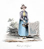 Vignet : Jonge Friese vrouw met mand, circa 1800 - grafiek gereproduceerd en digitaal gerestaureerd door © Norbert Pousseur