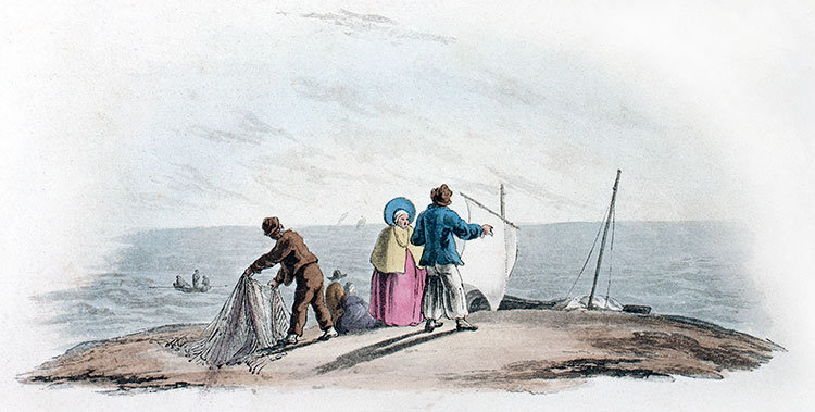 Seaside of the front page of 'The Costume of the Netherlands' by Miss Semple  - Engraving reproduced and digitally restored by © Norbert Pousseur
